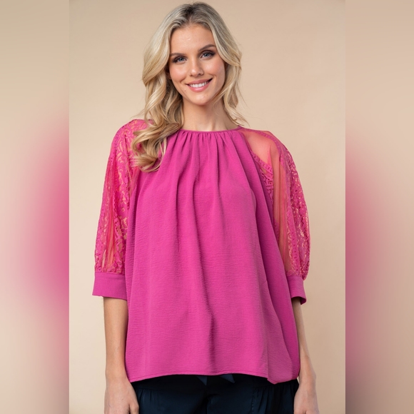 White Birch Round Neck Lace Half Sleeve Blouse - Picture 4 of 6